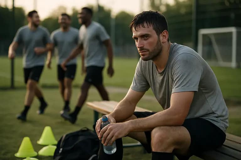 Soccer players stretching during a recovery session at training