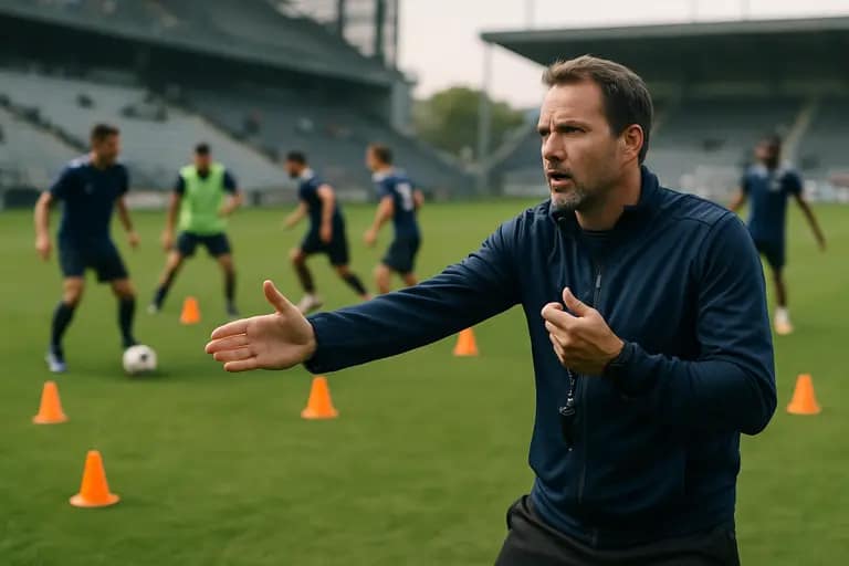 Youth soccer team practicing passing patterns on a grass field
