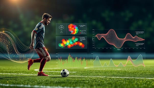 A highly detailed, data-driven visualization showcasing Lionel Messi's mesmerizing dribbling patterns on a lush, verdant football pitch. The foreground features Messi's silhouette, dynamically traced by shimmering lines that depict his intricate ball control and weaving runs. In the middle ground, a kaleidoscope of vibrant, animated data visualizations illustrates Messi's dribbling statistics, heat maps, and trajectory maps, rendered in a sophisticated, minimalist style. The background evokes a sense of motion and energy, with blurred, abstract shapes and subtle lighting effects that create an immersive, cinematic atmosphere, perfectly capturing the essence of Messi's virtuosic playing style. A highly detailed, data-driven visualization showcasing Lionel Messi's mesmerizing dribbling patterns on a lush, verdant football pitch. The foreground features Messi's silhouette, dynamically traced by shimmering lines that depict his intricate ball control and weaving runs. In the middle ground, a kaleidoscope of vibrant, animated data visualizations illustrates Messi's dribbling statistics, heat maps, and trajectory maps, rendered in a sophisticated, minimalist style. The background evokes a sense of motion and energy, with blurred, abstract shapes and subtle lighting effects that create an immersive, cinematic atmosphere, perfectly capturing the essence of Messi's virtuosic playing style.