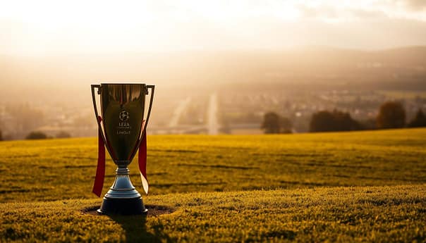 A serene, contemplative scene of the UEFA Conference League trophy, its distinctive silhouette casting a long shadow across a grassy field. The trophy stands in the foreground, bathed in warm, golden light filtering through wispy clouds. In the middle ground, a network of interconnected paths and roads converge, symbolizing the league's reach and influence across Europe. The background features a hazy, dreamlike cityscape, hinting at the tournament's impact on local communities and the broader European football landscape. The overall mood is one of quiet reflection, inviting the viewer to ponder the league's role as a potential stepping stone for aspiring clubs and players. A serene, contemplative scene of the UEFA Conference League trophy, its distinctive silhouette casting a long shadow across a grassy field. The trophy stands in the foreground, bathed in warm, golden light filtering through wispy clouds. In the middle ground, a network of interconnected paths and roads converge, symbolizing the league's reach and influence across Europe. The background features a hazy, dreamlike cityscape, hinting at the tournament's impact on local communities and the broader European football landscape. The overall mood is one of quiet reflection, inviting the viewer to ponder the league's role as a potential stepping stone for aspiring clubs and players.