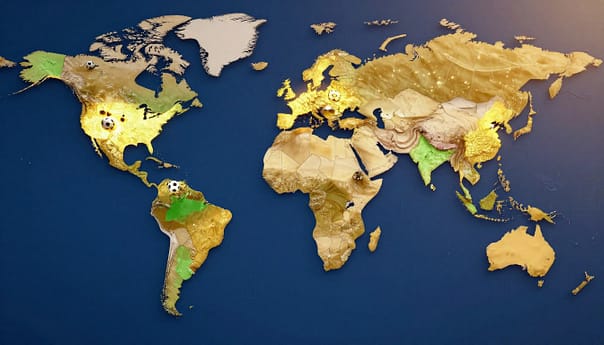 Global map highlighting countries with famous unbeaten football runs Global map highlighting countries with famous unbeaten football runs