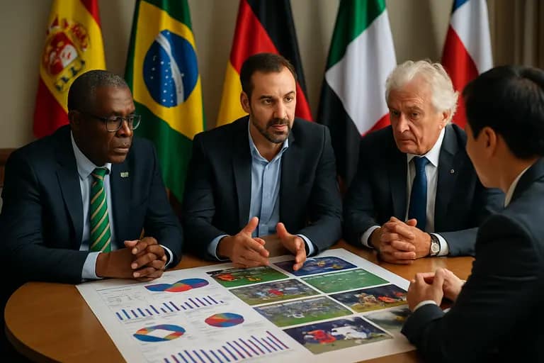 National team representatives gathered before a football draw