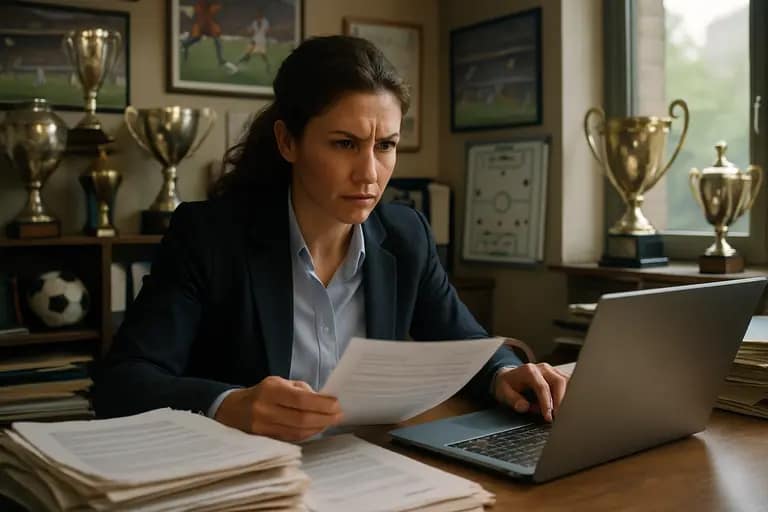 Sports lawyers and executives examining contracts at a boardroom table