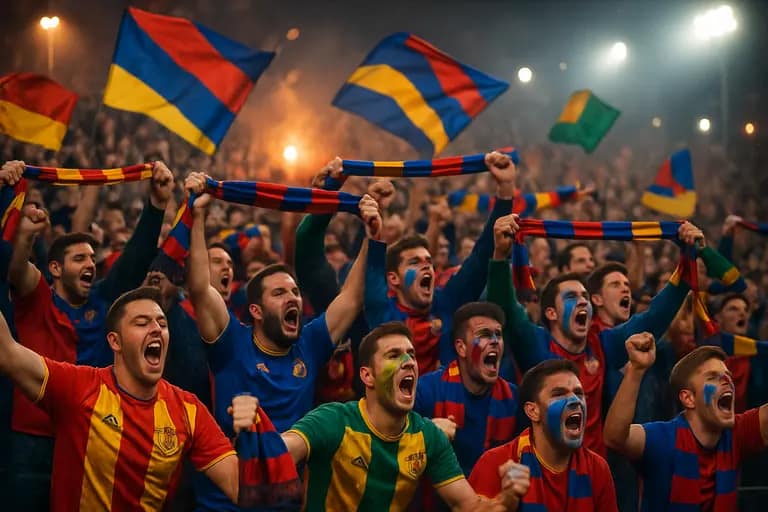 Supporters watch an evening MLS match from the stands