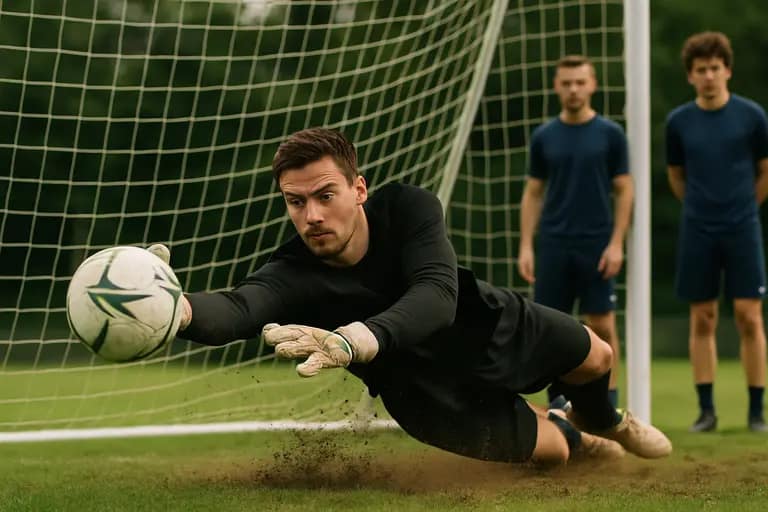 A goalkeeper organizing defenders during a set piece