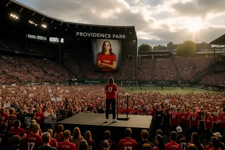 A pre-match ceremony on a soccer field with players and fans watching