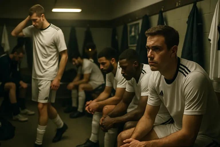Soccer players recovering beside cones during tournament preparation